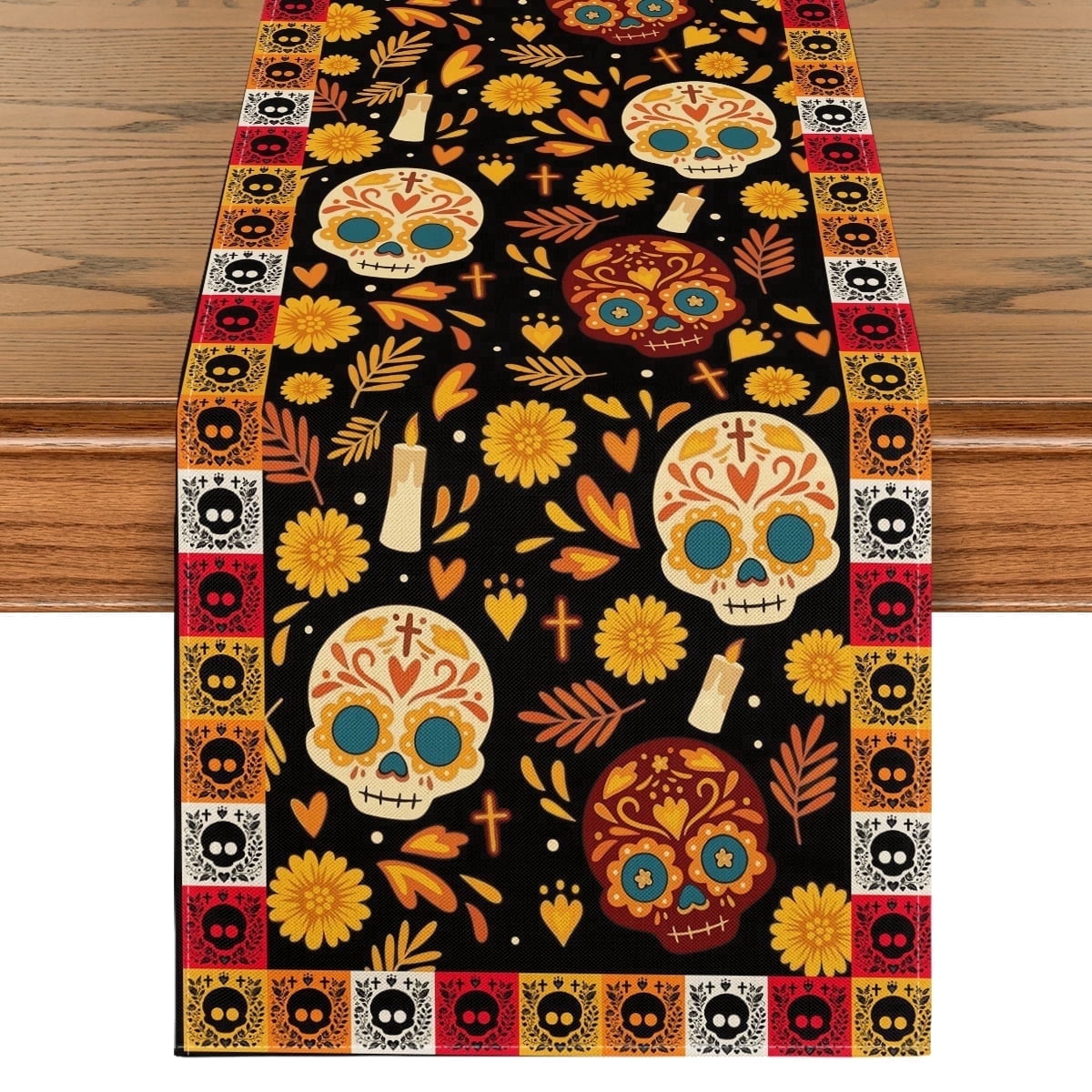 Sm:)e Halloween Table Runner Ghost Pumpkin 13x72 Inch, Halloween Party Kitchen Dining Indoor Outdoor Decorations,Orange