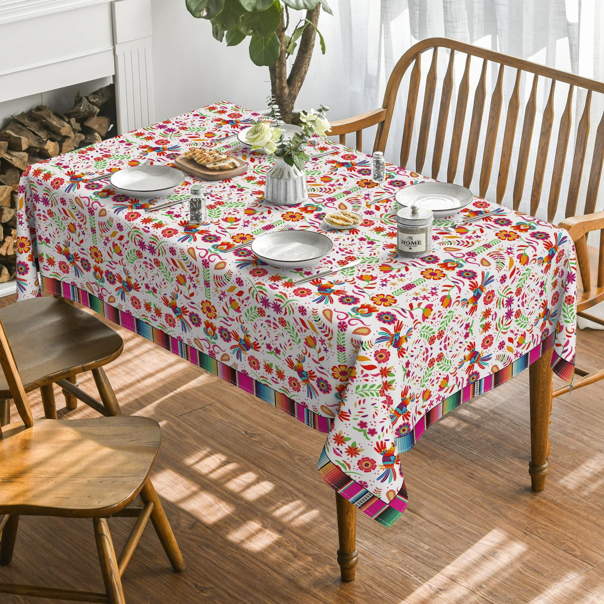 Sm:)e Mexico Halloween Tablecloth 60x84 Inch, Cinco De Mayo Fiesta Washable Table Cover for Party Picnic Dinner Decor