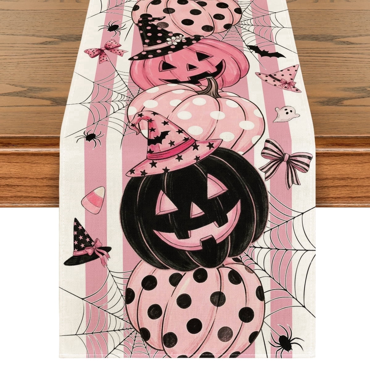 Sm:)e Halloween Table Runner Ghost Pumpkin 13x72 Inch, Halloween Party Kitchen Dining Indoor Outdoor Decorations,Orange