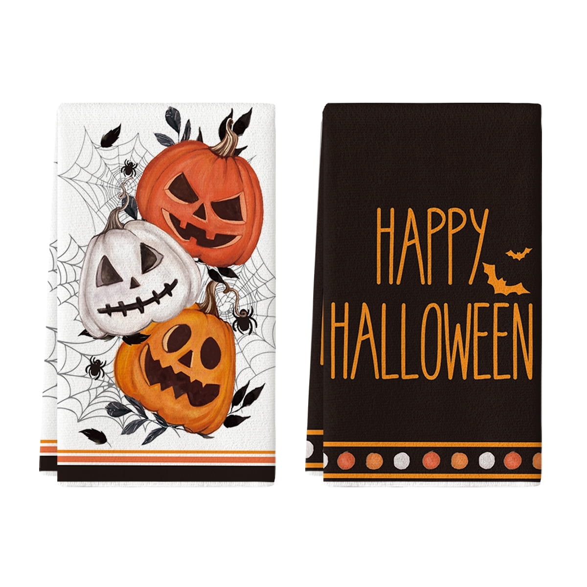Sm:)e Spider Web Jack-O'-Lantern Pumpkin Cat Happy Halloween Kitchen Towels Dish Towels 18x26 Inch Set of 2