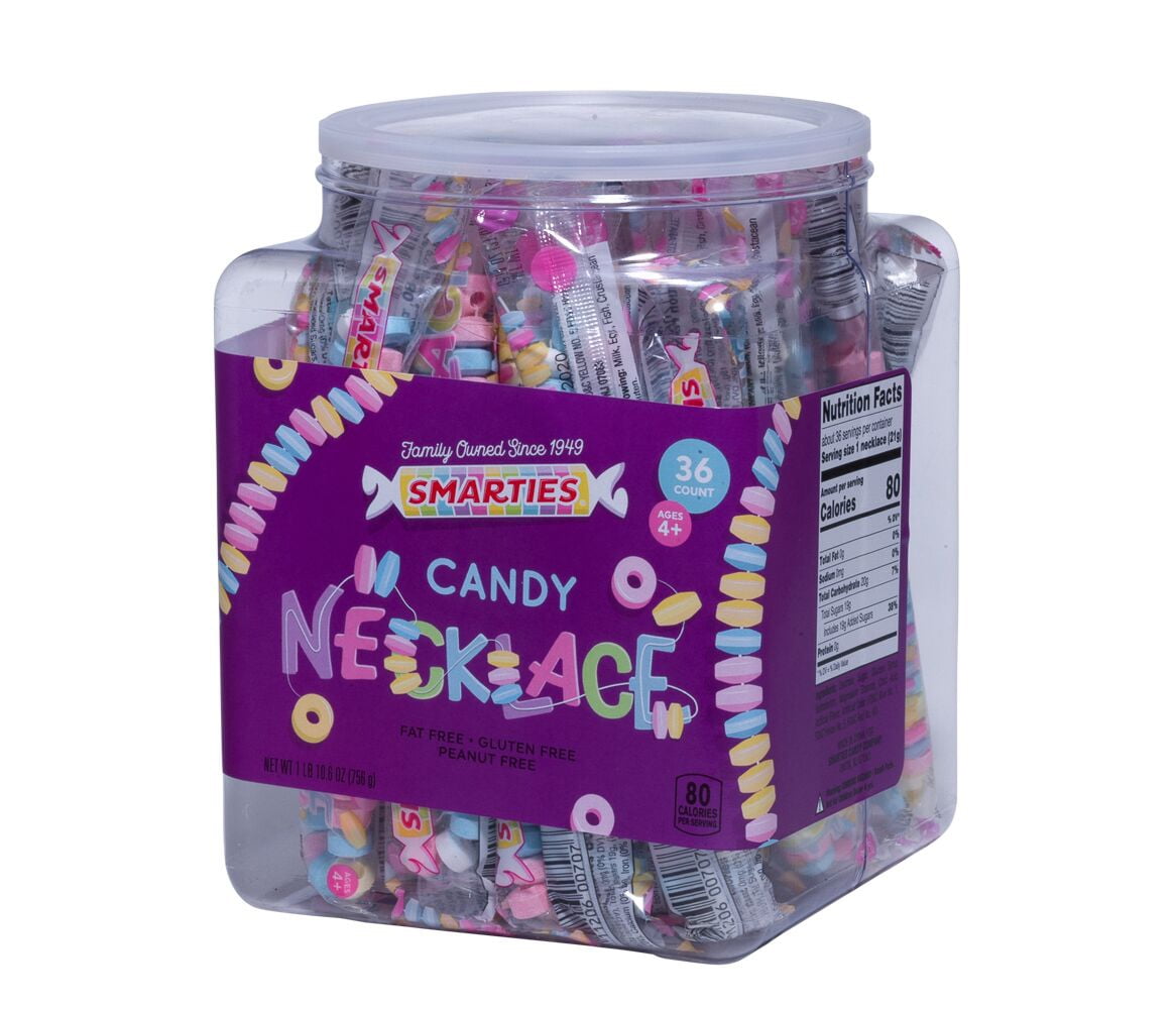Smarties Candy Necklace - Bulk Candy Individually Wrapped - Gluten Free & Vegan, Fruit Flavored, Hard Candy on Stretch String - Perfect Party Favors, Birthdays & Halloween Hard Candy Box - 24 Count