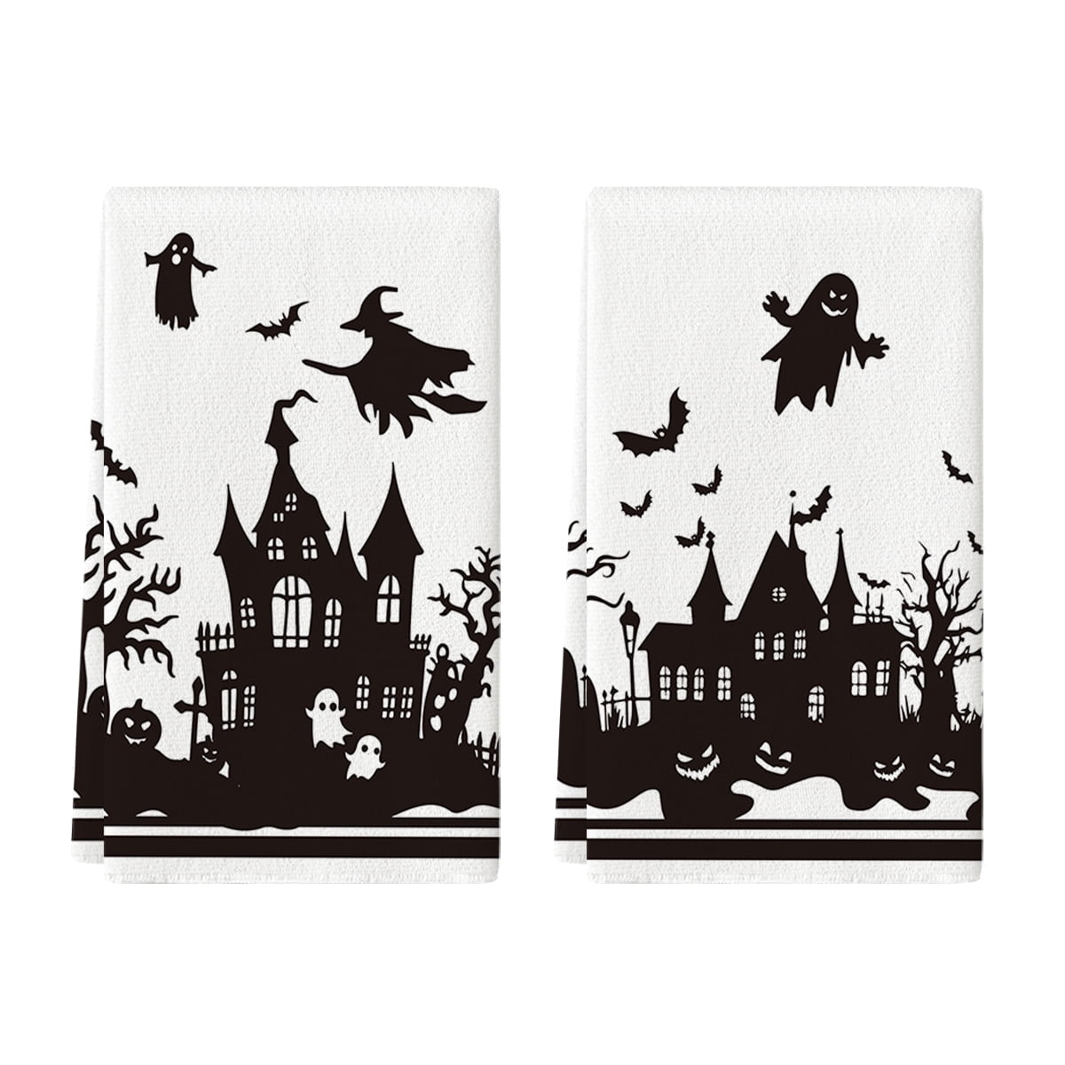 Sm:)e Spider Web Jack-O'-Lantern Pumpkin Cat Happy Halloween Kitchen Towels Dish Towels 18x26 Inch Set of 2