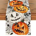 Smile Jack O Lantern Pumpkin Ghost Spider Halloween Table Runner 13 x 72 Inch