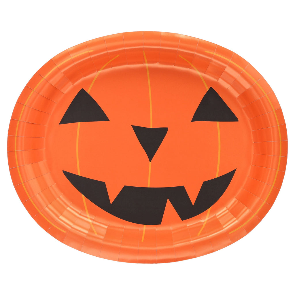 Jack-o'-Lantern Oval Disposable Paper Plates, Multicolor, 12" x 10", 8 Count, Halloween by Way To Celebrate
