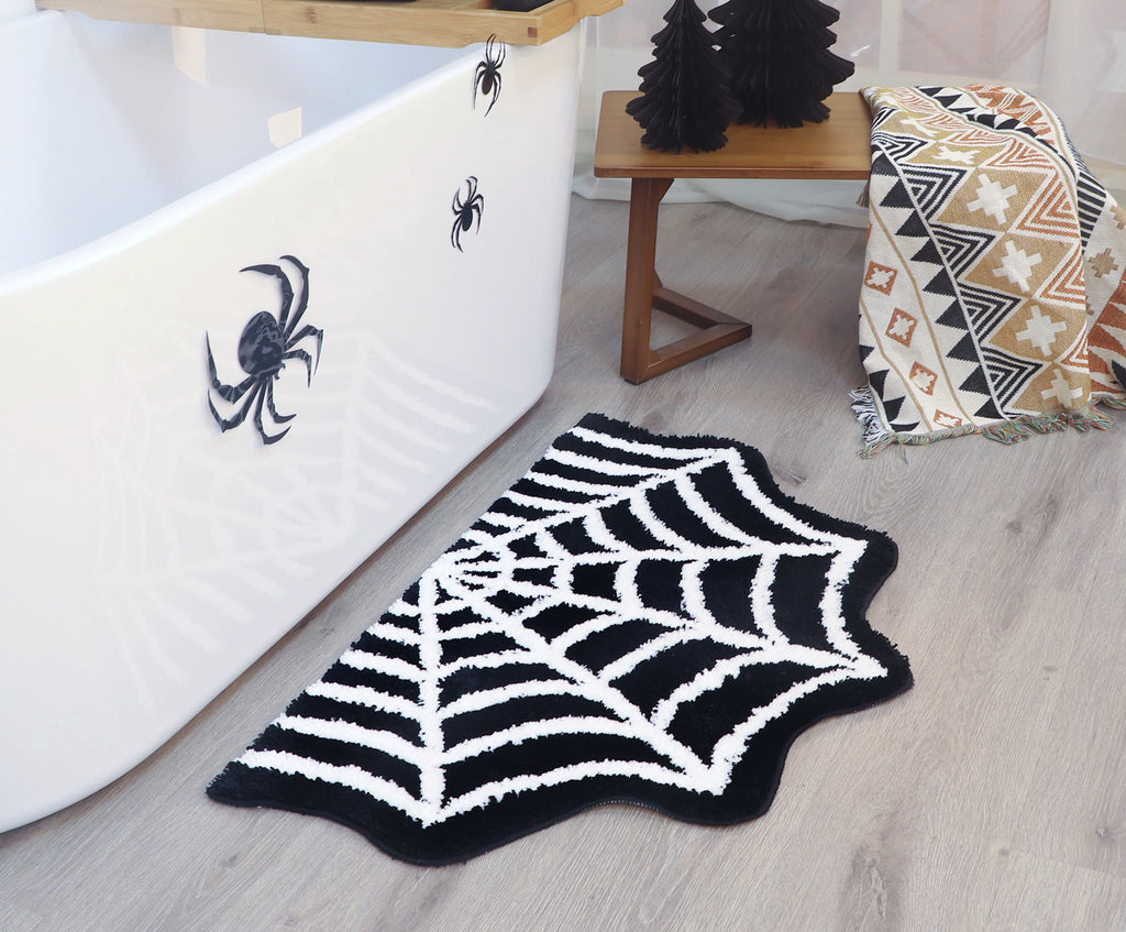 Spider Web Bath Mat - Halloween Rug Bathroom Decor Gothic Home Decor Witchy Horror Goth Room Rugs Gothic Bedroom Kitchen