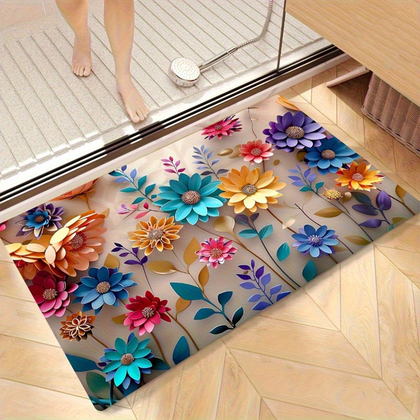 Sruoe Summer Carnival Printed Floor Mat, 15.74"x23.62", Water Absorbent Non Slip Doormat, Flannel Entryway Bathroom Kitchen Household Decor Rug