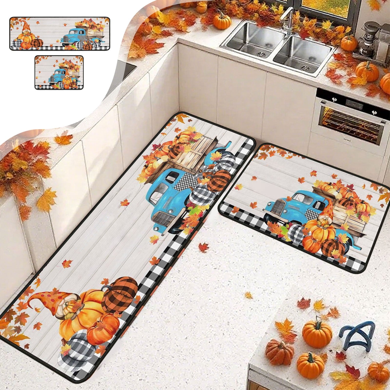 Stijggn Halloween Kitchen Mats for Floor Halloween Rugs Halloween Thanksgiving Decorations Doormat, Welcome Mats for Front Door,Spooky Outdoor Mats for Home Decor Holiday Decorative