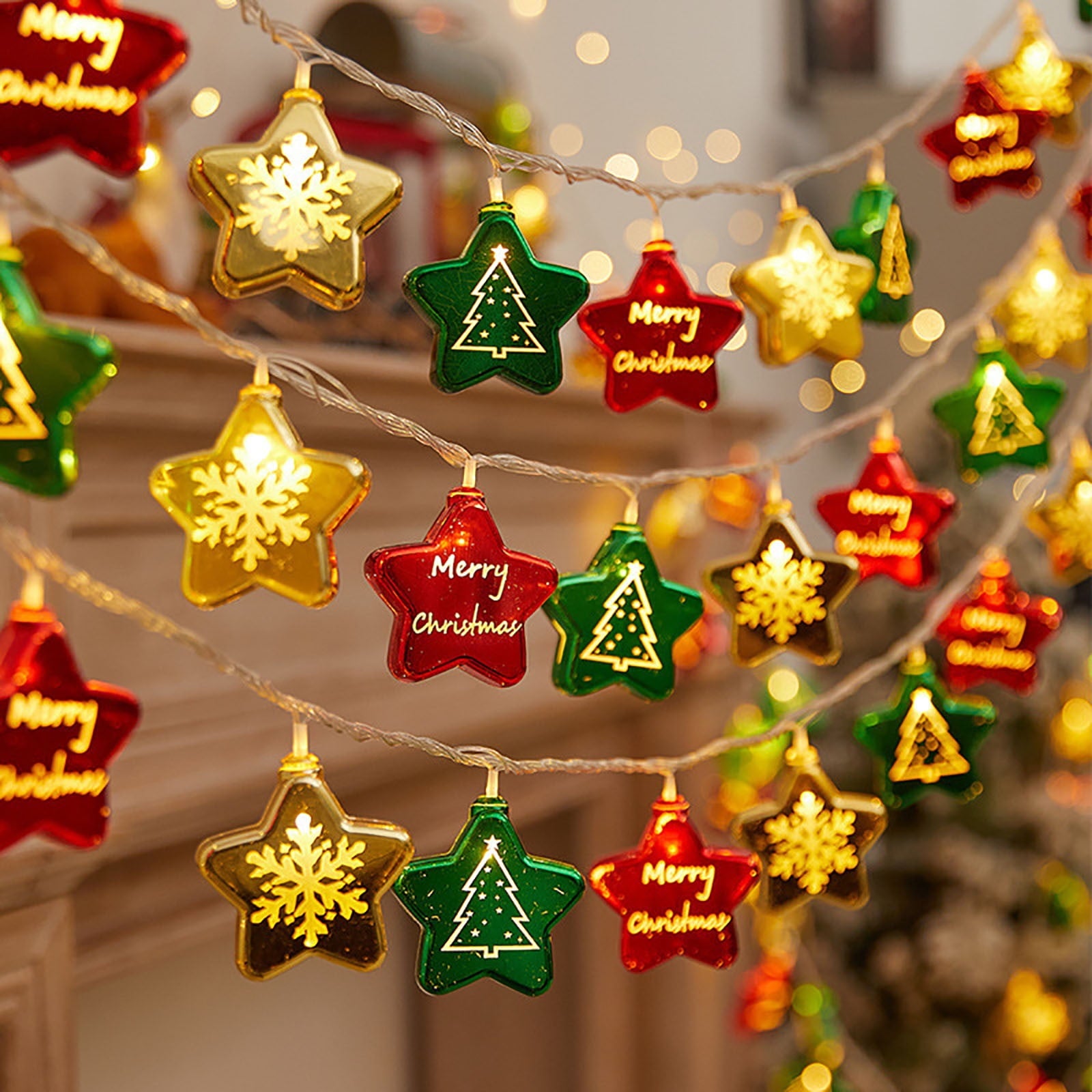Stijggn Christmas String Lights Outdoor Christmas Decorations LED Xmas Warm White Lights Hanging Decors Battery Operated Indoor Window Lights for Yard and Patio Christmas Decor