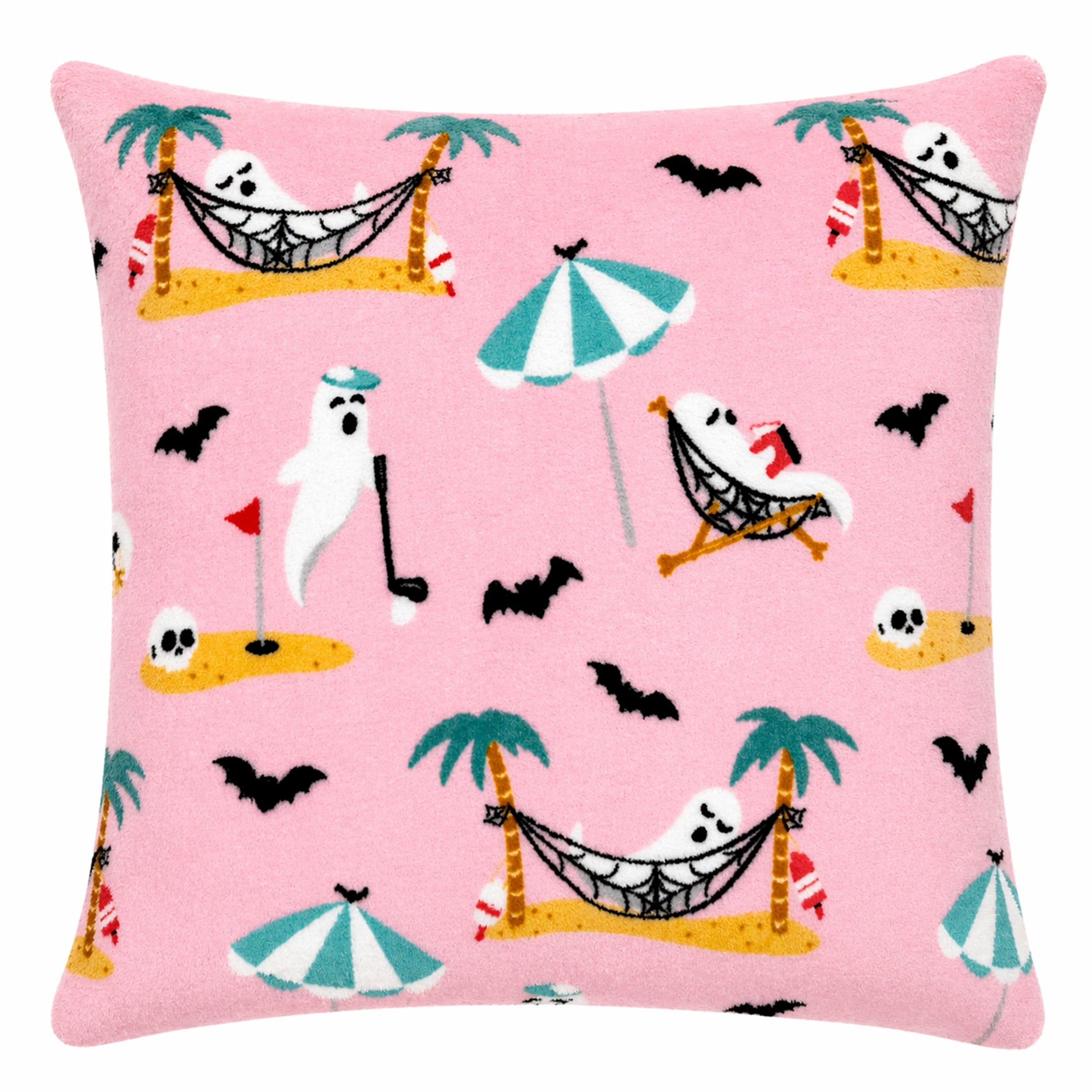 Summerween 18"x18" Plush Decorative Pillow, Vacation Ghosts