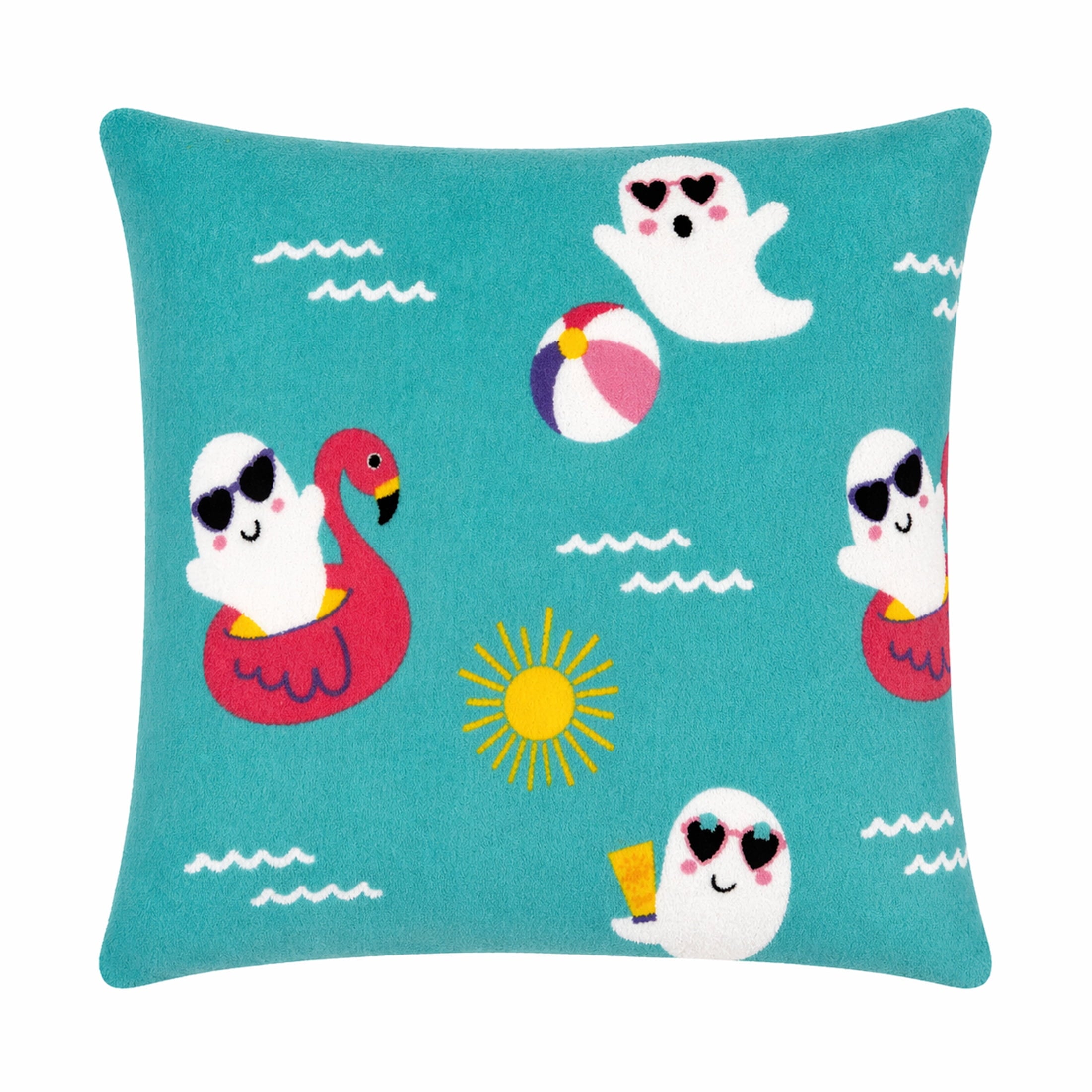 Summerween 18"x18" Plush Decorative Pillow, Vacation Ghosts
