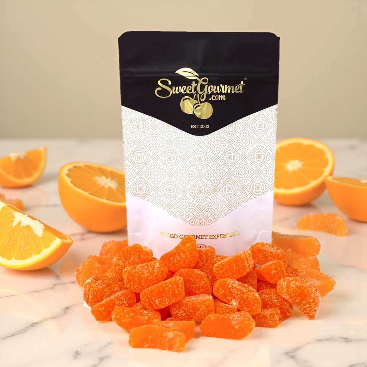 SweetGourmet Orange Fruit Slices, Sugar Coated Jelly Candy, 1-Pound Bulk Bag, Naturally Flavored, Gluten-Free