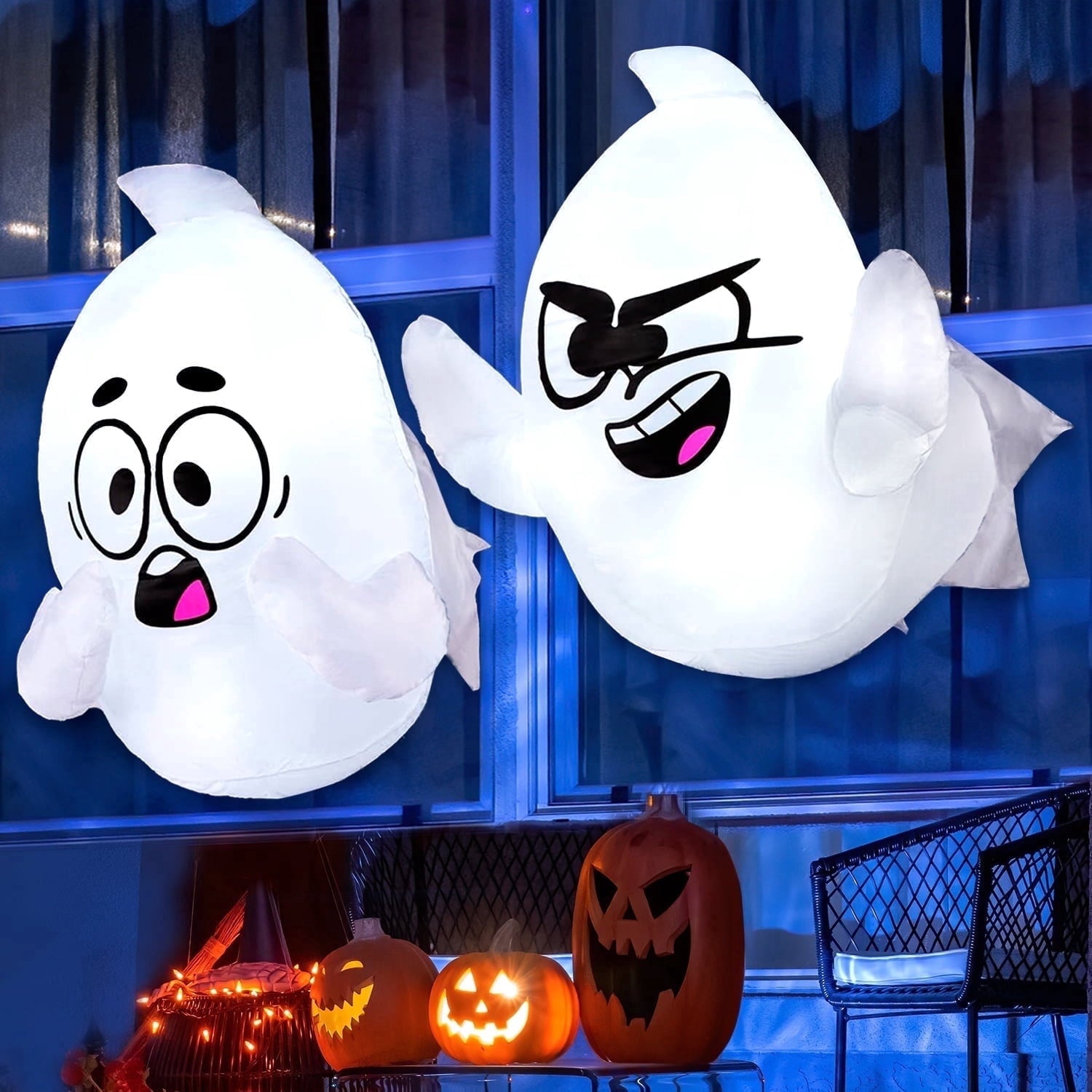 Joyfy 4.5 FT Halloween Inflatable Decorations Outdoor Scary Flying Ghost Broke Out from Window with Built-in LED Blow Up Inflatable for Window Decoration Yard Garden Lawn Decor