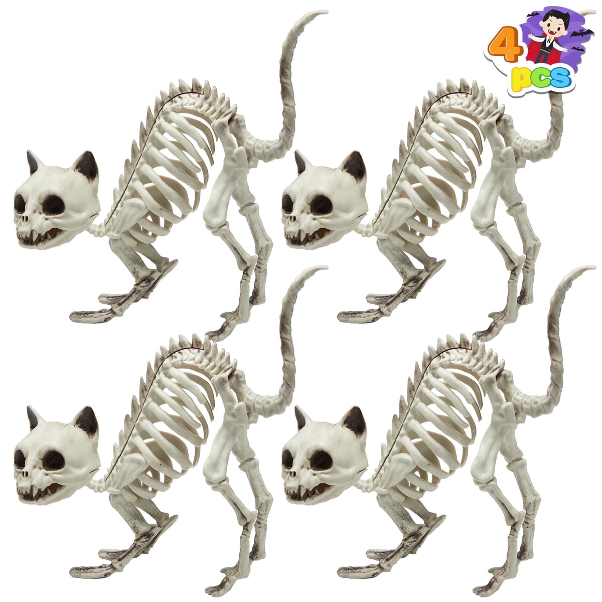 Joyfy 2 Pcs Cat Skeleton Halloween Decoration,7 Inch Posable Plastic Animals Halloween Skeleton for Indoor Outdoor Halloween Decorations,Haunted House Party Props