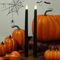 TOPRenddon Black Flameless Taper Candles, Flickering Battery Halloween LED Candlesticks Set of 2, Gothic Wedding Decor