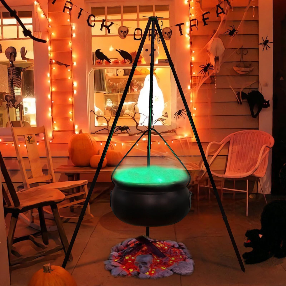 Tepsmf Large Cauldron Outdoor Halloween Decor, On Tripod, Plastic Cauldron Witch Halloween Decorations for Porch Yard, Halloween Party Supplies