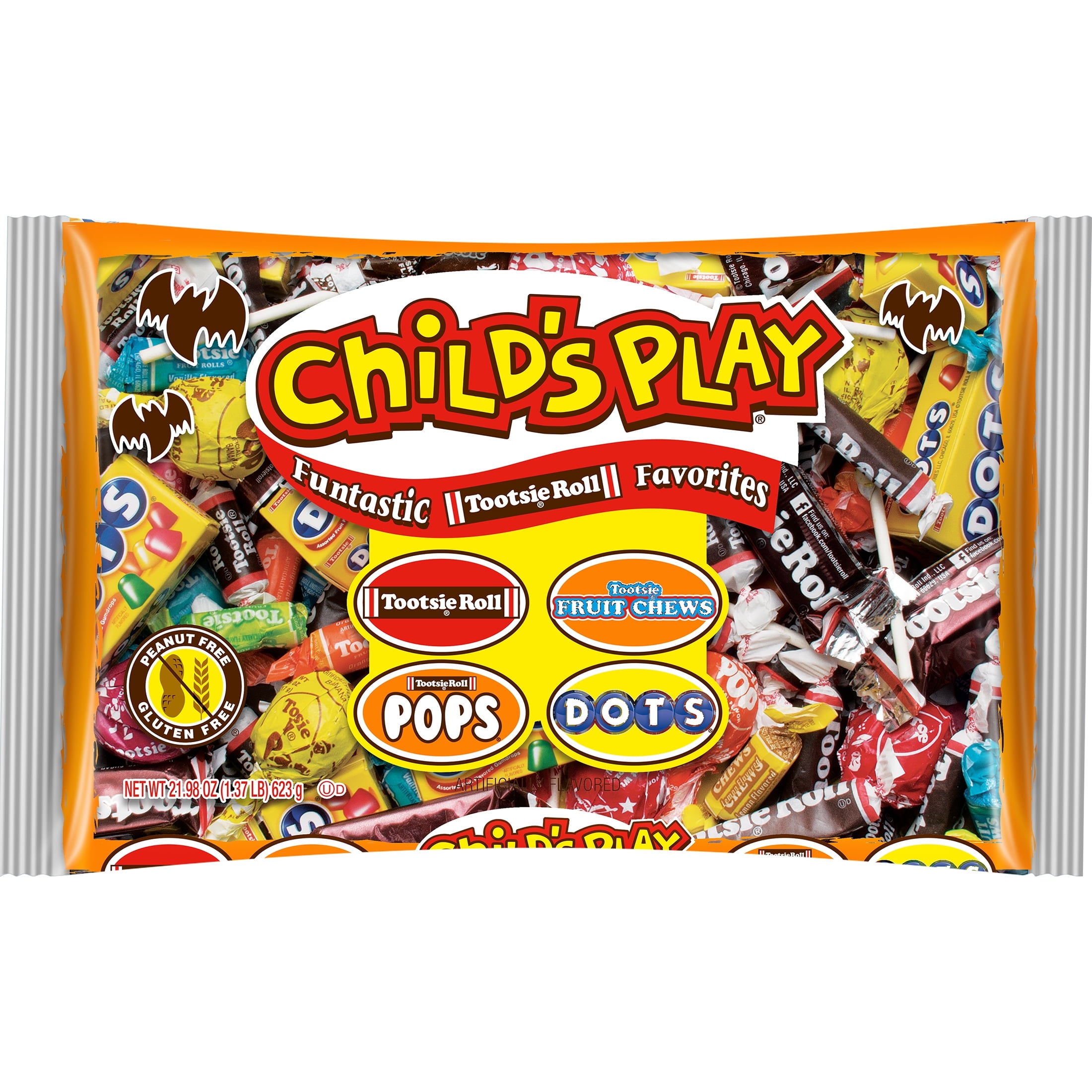Tootsie Child's Play, Assorted Halloween Candy, Individually Wrapped, Peanut Free, Gluten Free, 21.98 oz