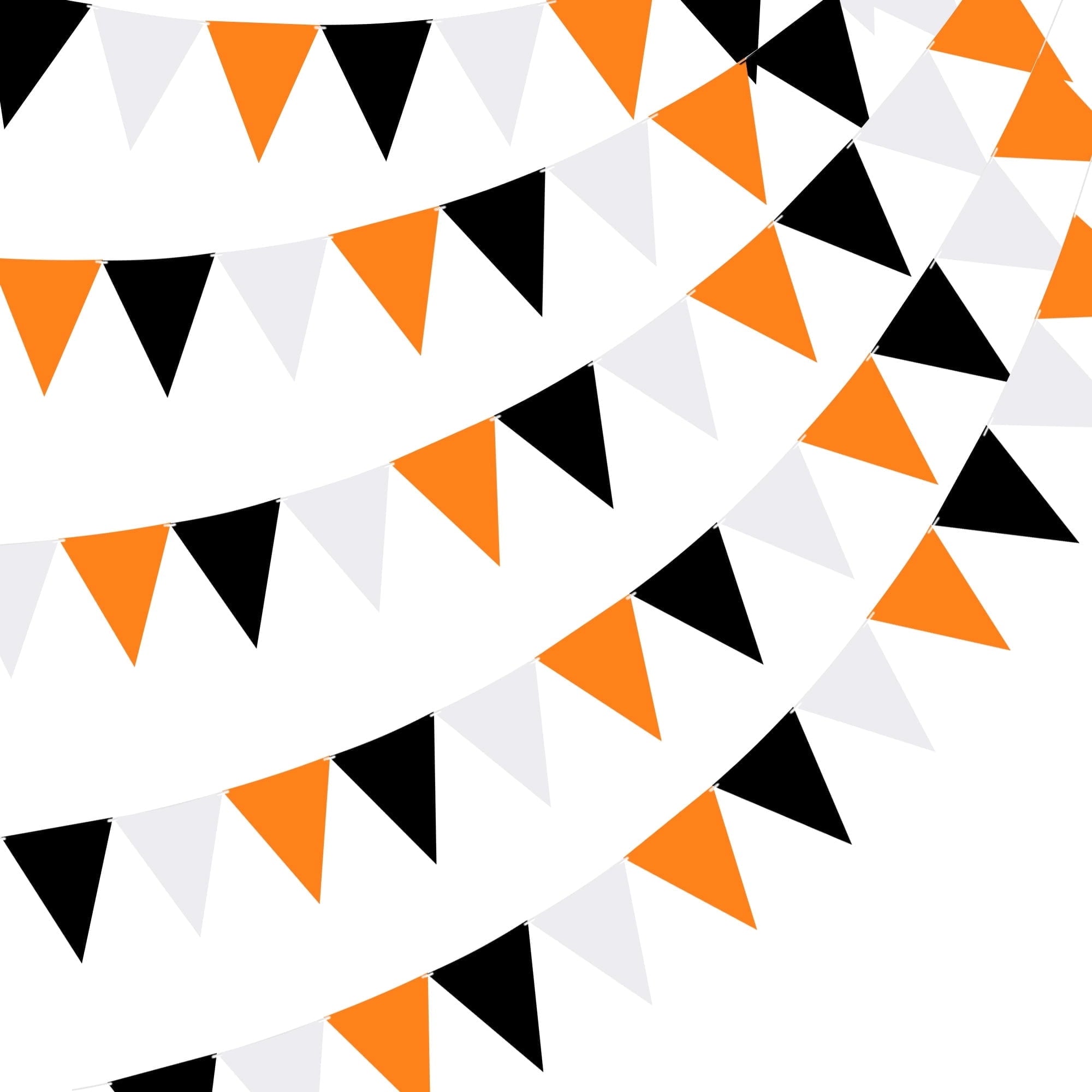 Tripumer 120 Pcs Triangle Flag Banner String for Halloween Decorations 164ft Birthday Hanging Flag for Birthday Party Mardi Gras Outdoor Event Decorations - Black+White+Orange