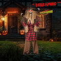 UBesGoo 8ft Animated Halloween Decoration Scarecrow w/ Pre-Recorded Screaming, LED Eyes