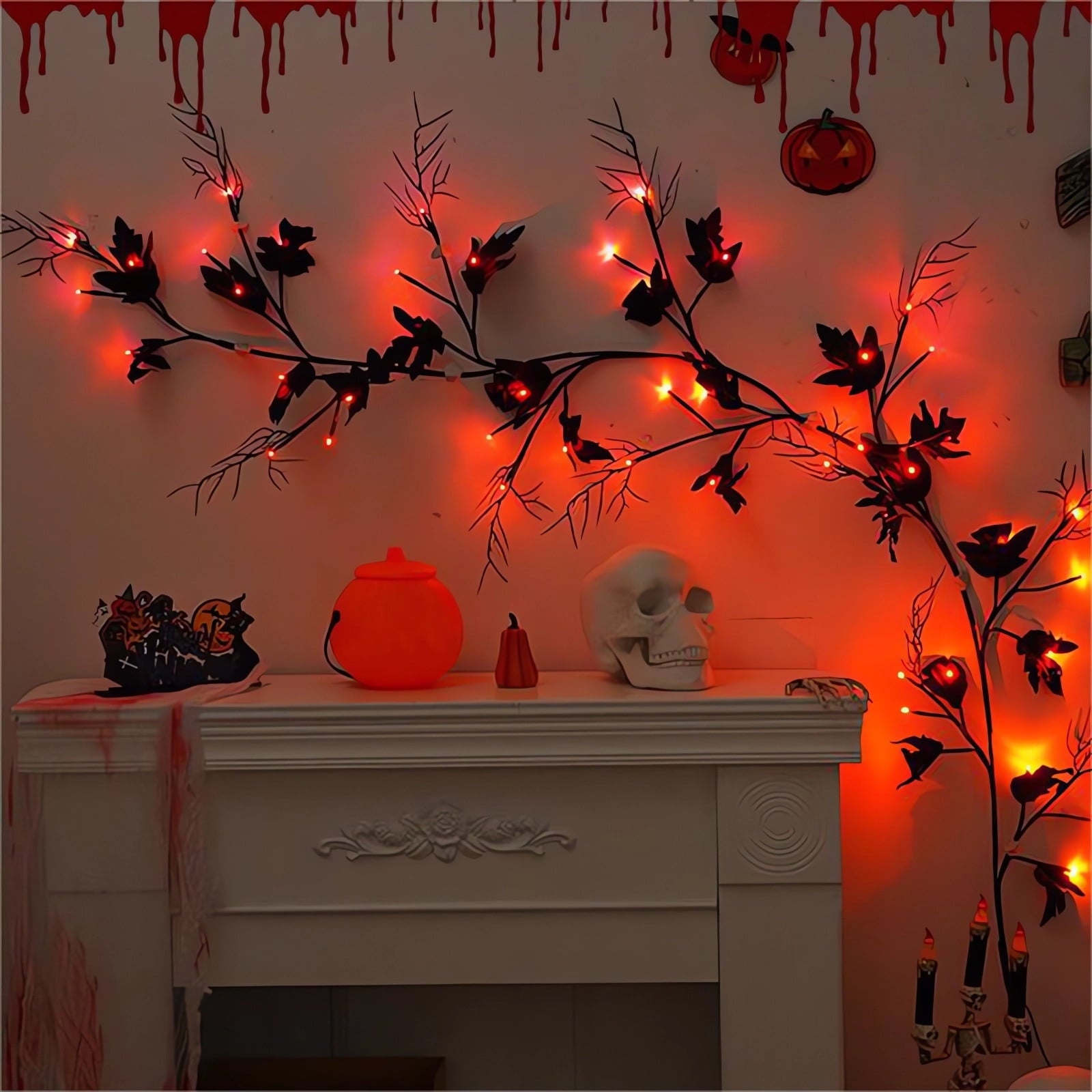 Uandlove Halloween Lights Indoor Outdoor Halloween LED Decorative Lights Room Bedroom Ghost Festival Ambience Layout Rattan Lights