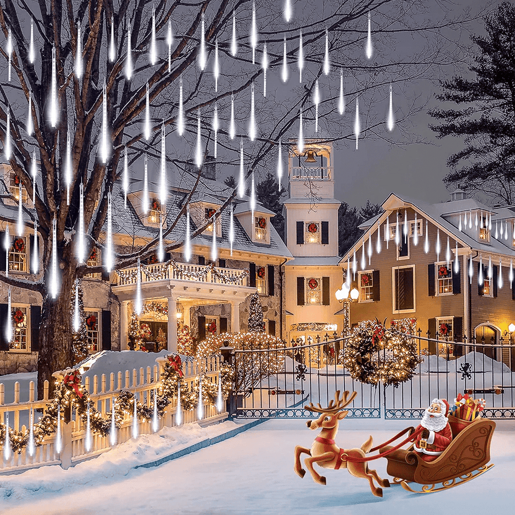 Scidweet Christmas String Lights, 20 inch 10 Tubes 540 LED Icicle Twinkle Meteor Shower Lights Outdoor for Christmas Halloween Holiday Party Home Decor, White