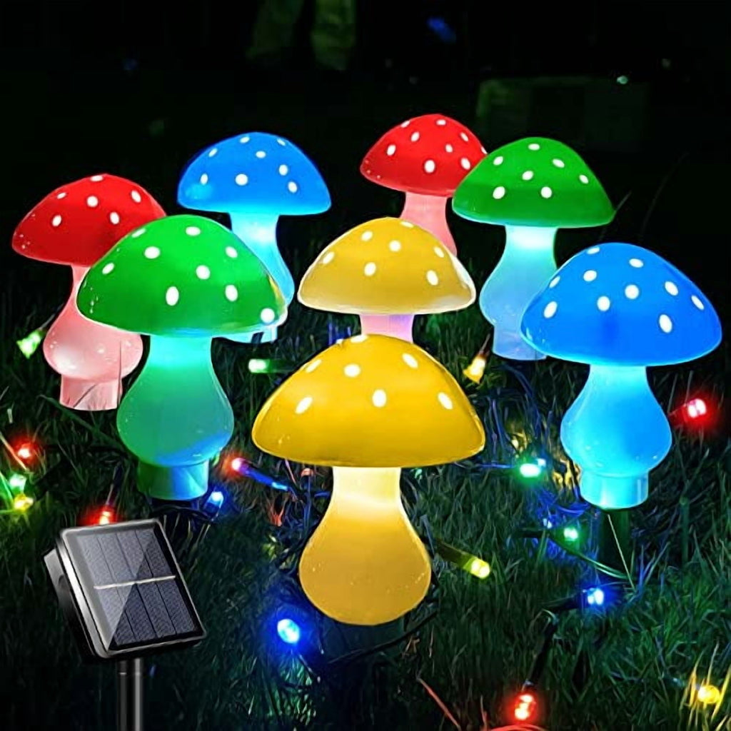 Upgraded Outdoor Solar Garden Lights,8 Pack LED Mushroom Outdoor 8 Modes Waterproof Solar Powered Landscape Cute Fairy String Light for Yard Patio Outside Decor（Multicolor）