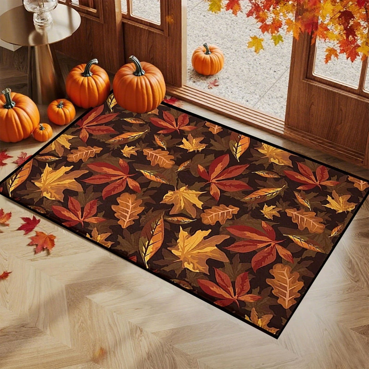 Uxgjfwu Halloween Thanksgiving Doormat 18x30 Inch Non-Slip Fall Decor Pumpkin Maple Leaves Print Front Door Kitchen Entryway Rug for Indoor Outdoor Use