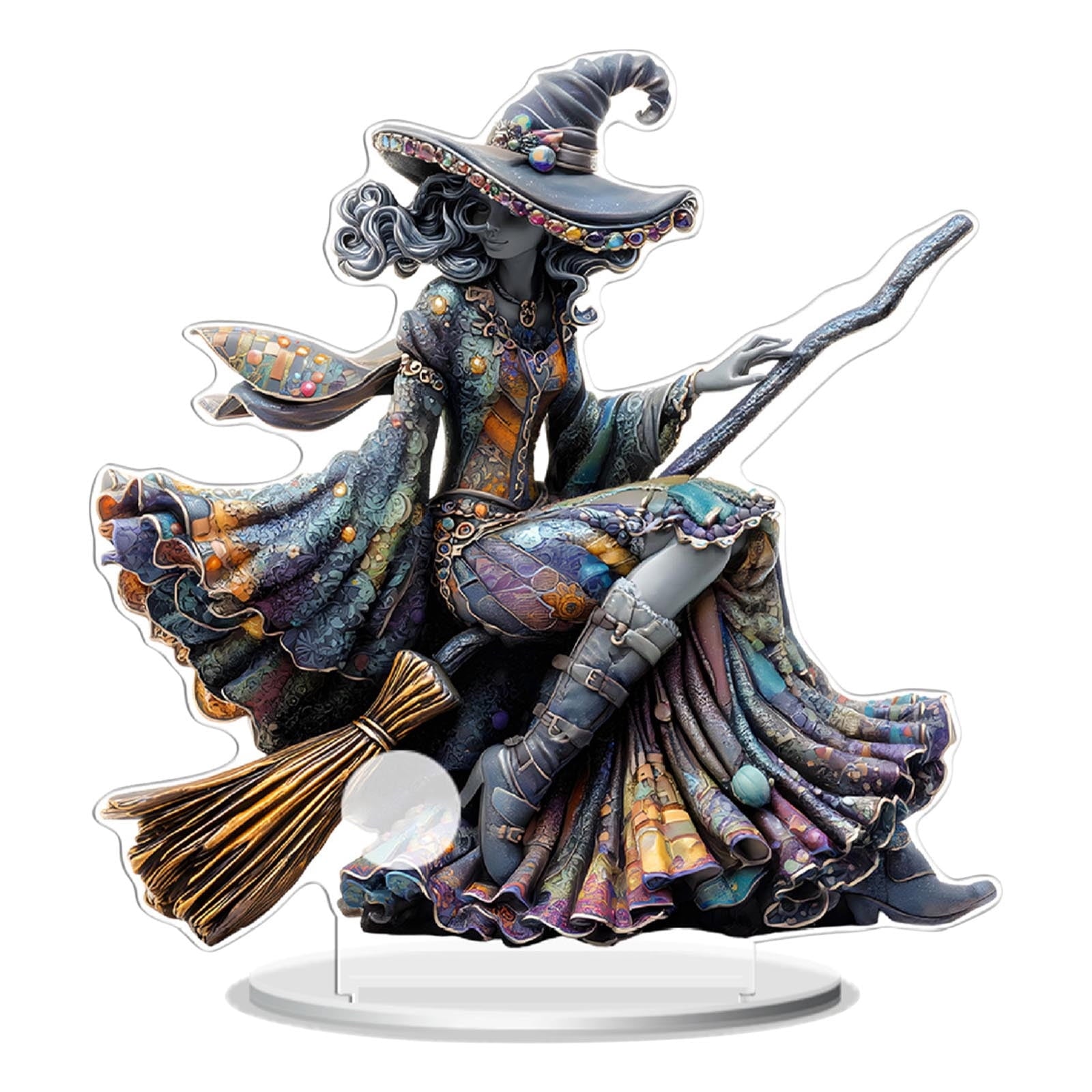 Elainilye Witch Acrylic Decor - Halloween Tabletop Figurine Home Decoration for Window Shelf Party Ornament