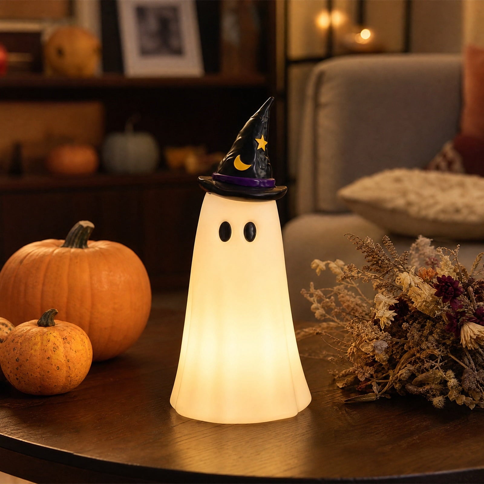 Halloween Decor Witch Hat Lamp, LED Halloween Night Light, Halloween Decorations Indoor, Witchy Decor for Shelf Mantel Table, Gothic Home Decoration