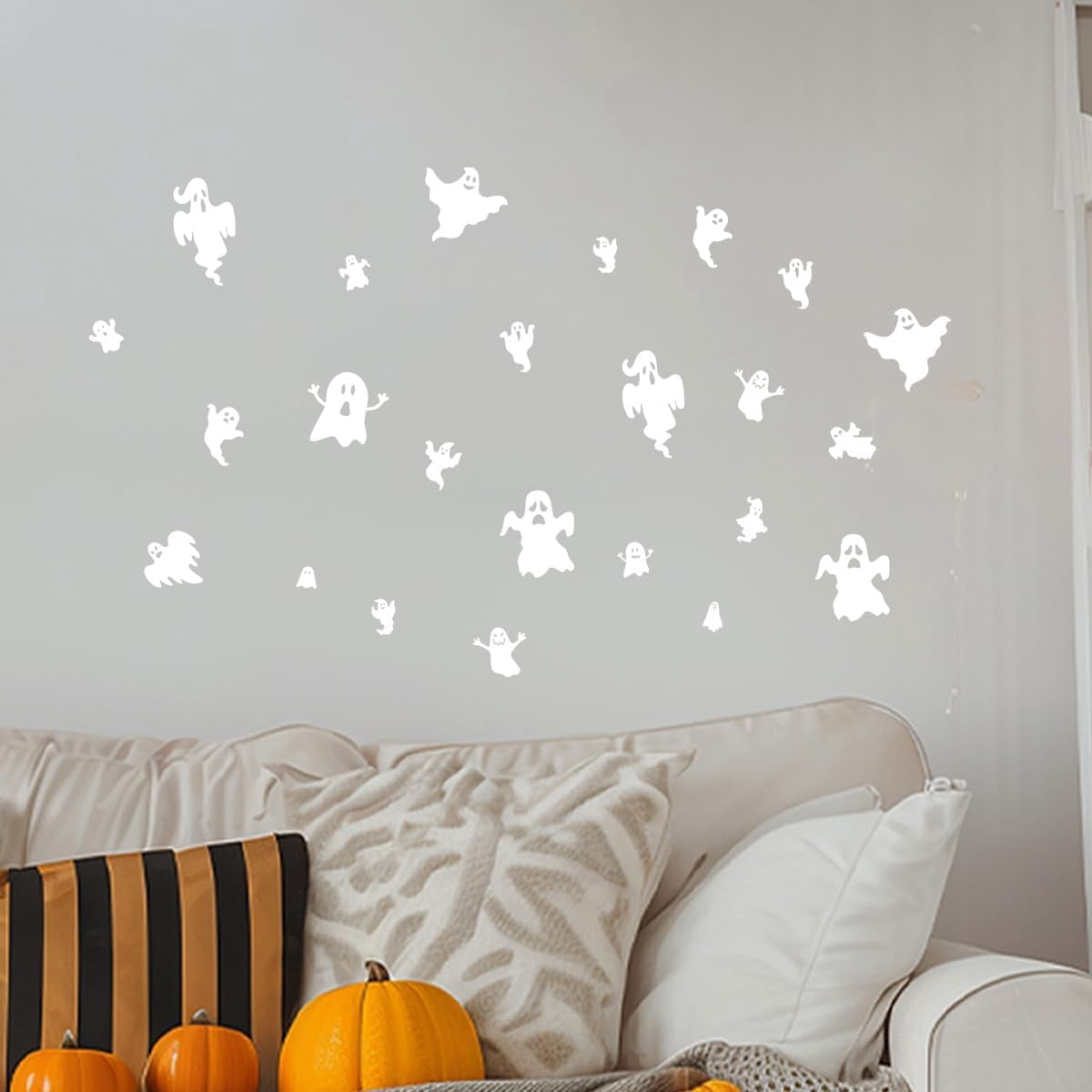 Vinyl Wall Decal - Halloween Ghost Pattern 16" x 30" - Halloween decoration, Seasonal Decor - Teens, Adults, Indoor, Outdoor, Wall, Door, Window, Living Room, Office
