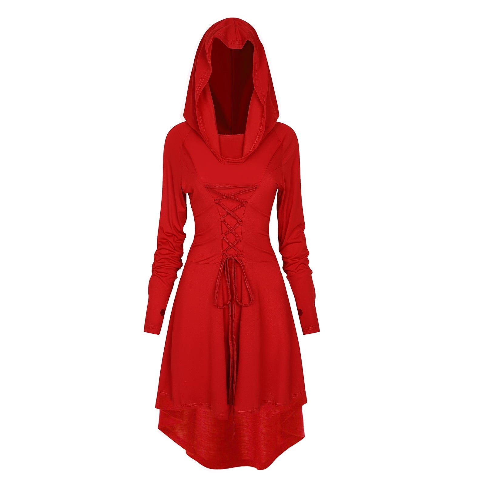 WASFDN Womens Renaissance Costumes Hooded Robe Lace Up Renaissance Dress Women Halloween Vintage Medieval Cloak(Green,L)