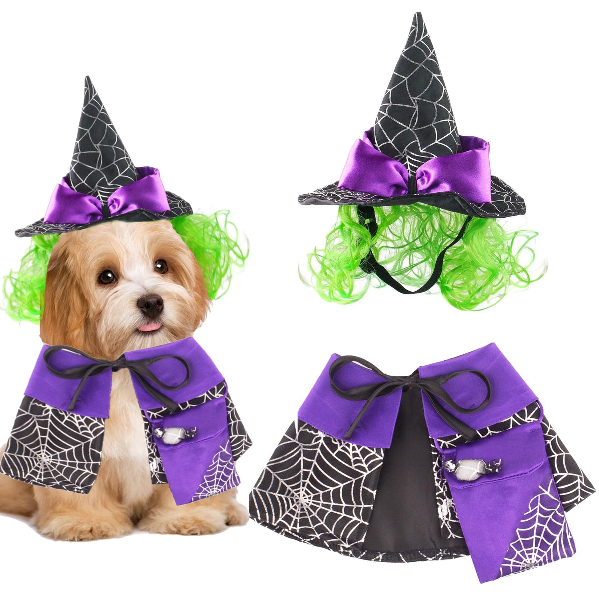 WILLED Halloween Pet Costumes, Cat Wizard Costume, Dog Witch Cloak & Hat, Purple Witch Cloak for Cats, Dogs, Kittens, Puppies, Rabbits, Perfect for Halloween, Parties, Cosplay, and Daily Wear