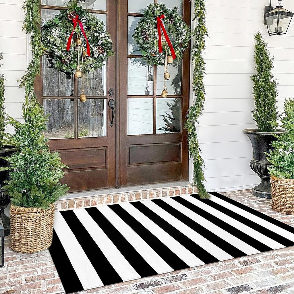 WLAGOOD Home on Clearance!Fall Outdoor Rug Halloween Rug Thanksgiving Decor Rug New Stripe Outdoor Rug Layered Doormats For Front Door Porch Farmhouses Entryway Patio Dark Color Rug