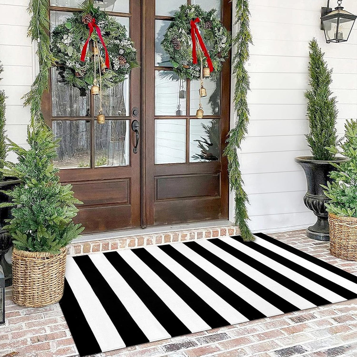 WLAGOOD Home on Clearance!Fall Outdoor Rug Halloween Rug Thanksgiving Decor Rug New Stripe Outdoor Rug Layered Doormats For Front Door Porch Farmhouses Entryway Patio Dark Color Rug