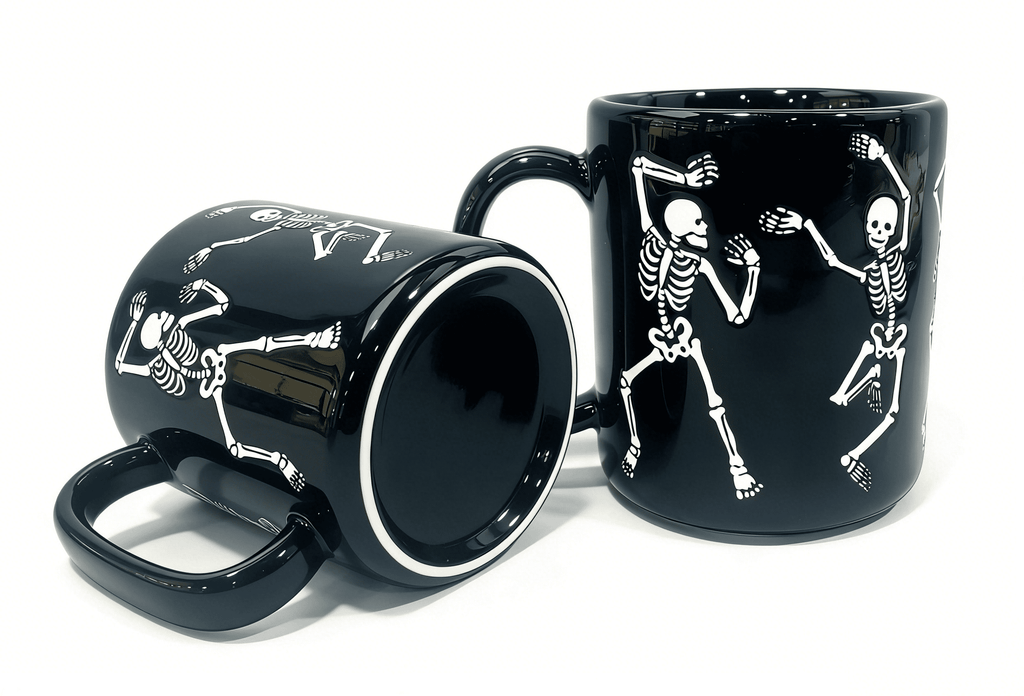 Way To Celebrate Halloween Black Dancing Skeleton Stoneware Mug Set, 2-Pack, 18.7 oz