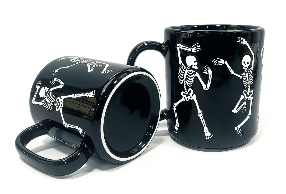 Way To Celebrate Halloween Black Dancing Skeleton Stoneware Mug Set, 2-Pack, 18.7 oz