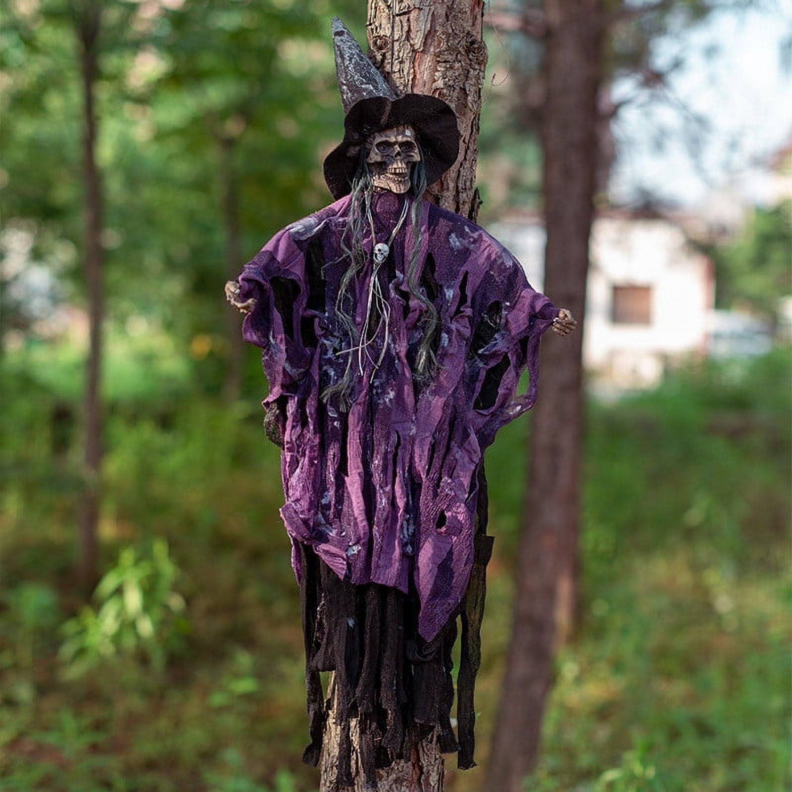 Wadada Halloween Animated Hanging Talking Witch, Sound Activated Halloween Decor Animatronic Hanging Decorations for Haunted House Prop Decor, Outdoor/Indoor Decorations (27.5 Inch)