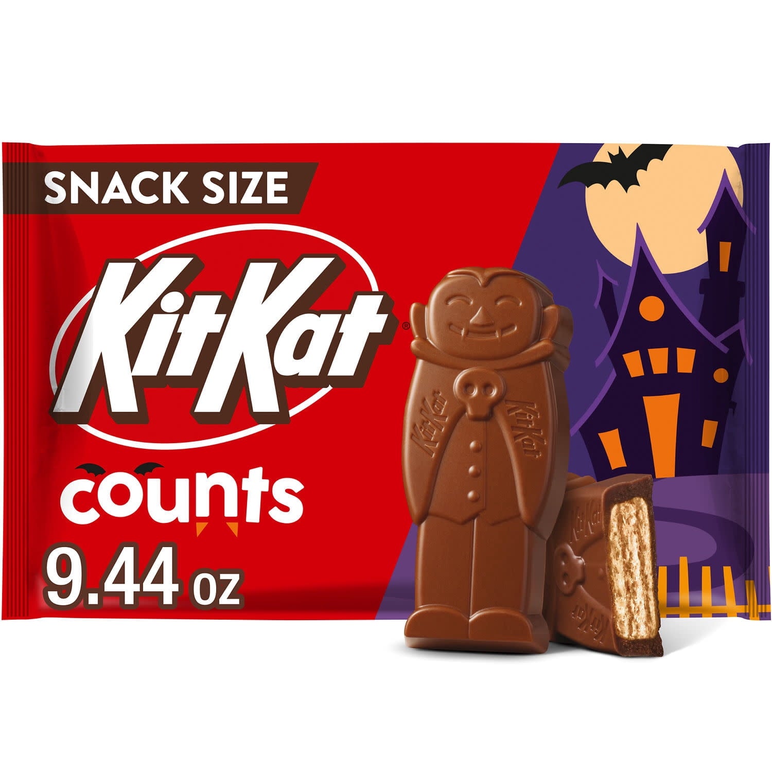 KIT KAT® Milk Chocolate Wafer Snack Size Counts, Halloween Candy Bag, 9.44 oz