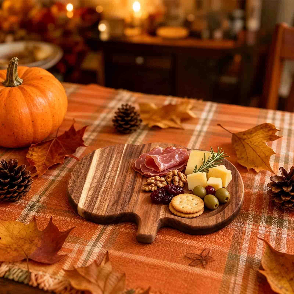 geerera Pumpkin Shaped Wooden Serving Board, Cheese & Charcuterie Platter for Fall, Thanksgiving & Halloween Parties