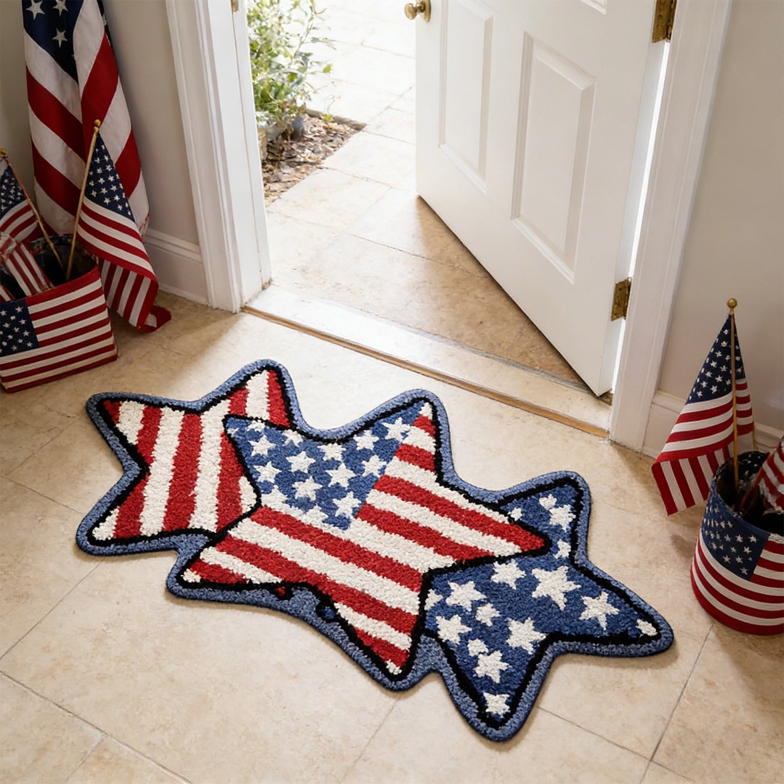 Wooowa Plush Style Multi Purpose Floor Mat Bathroom Entrance Coffee Table Carpet Fit for Fourth of July Decorations Patriotic Decor for Home Daily Holiday Festive Use