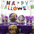 YIBAGA Halloween Party Supplies 194 PCs Serve 24, Ghost Pumpkin Witch Paper Plates Napkins Cups Tablecloth Banner Party Decor