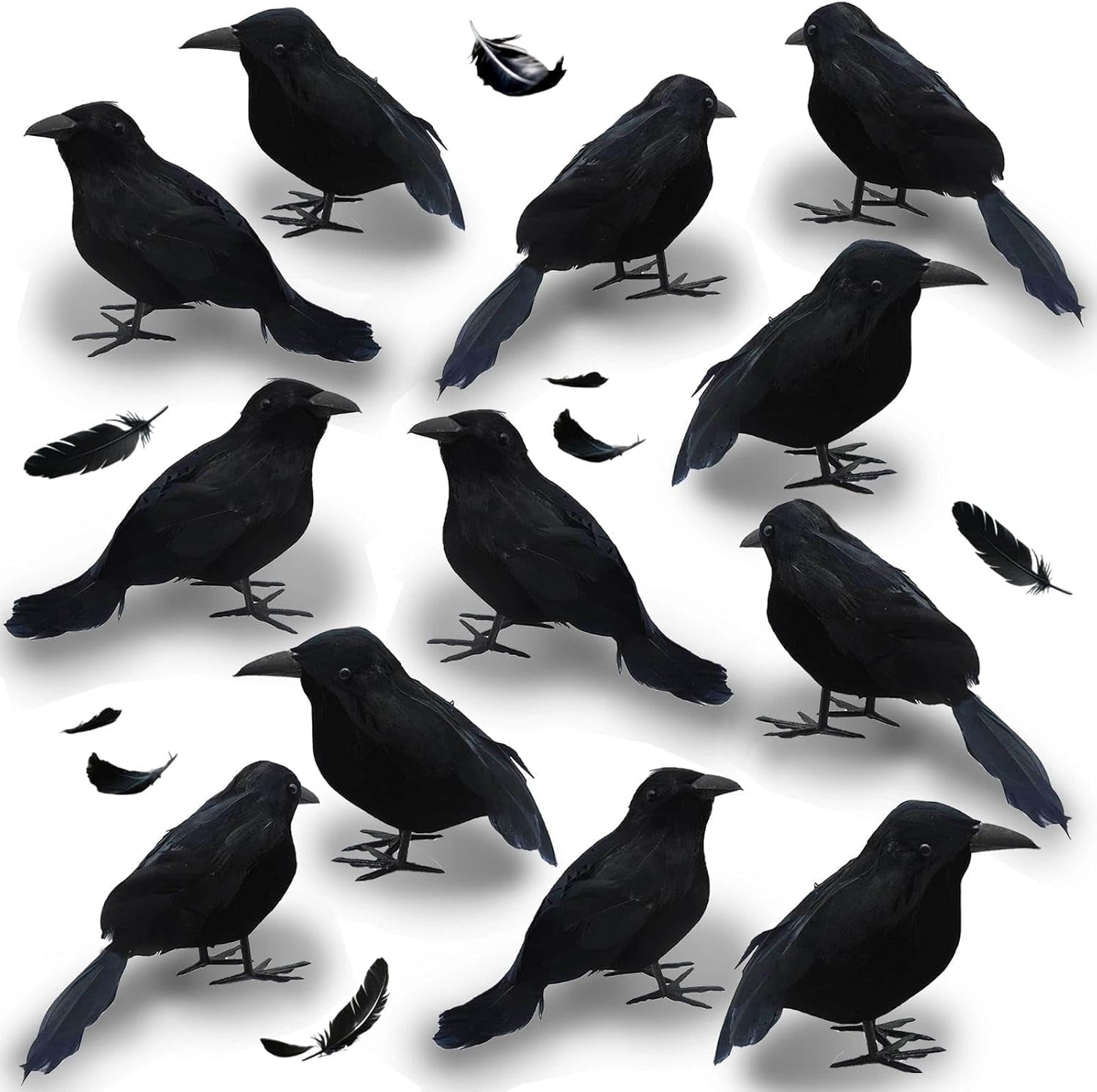 Yanxiao 6PCS Halloween Black Crows Decorations, Realistic Foam Halloween Handmade Black Feathered Crows with Fixable Legs, Halloween Gothic Ornaments for Table Centerpieces, Party, Indoor & Outdoor
