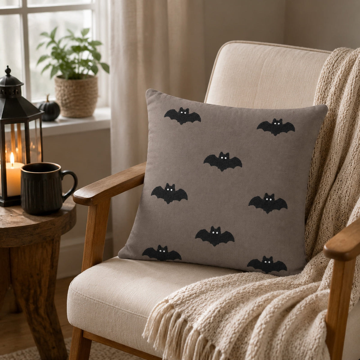 Yeciiwht Halloween Throw Pillow Cover – 18*18inch Embroidered Linen Cushion Case with Ghost, Mummy & Bat Designs, Invisible Zipper, Machine Washable