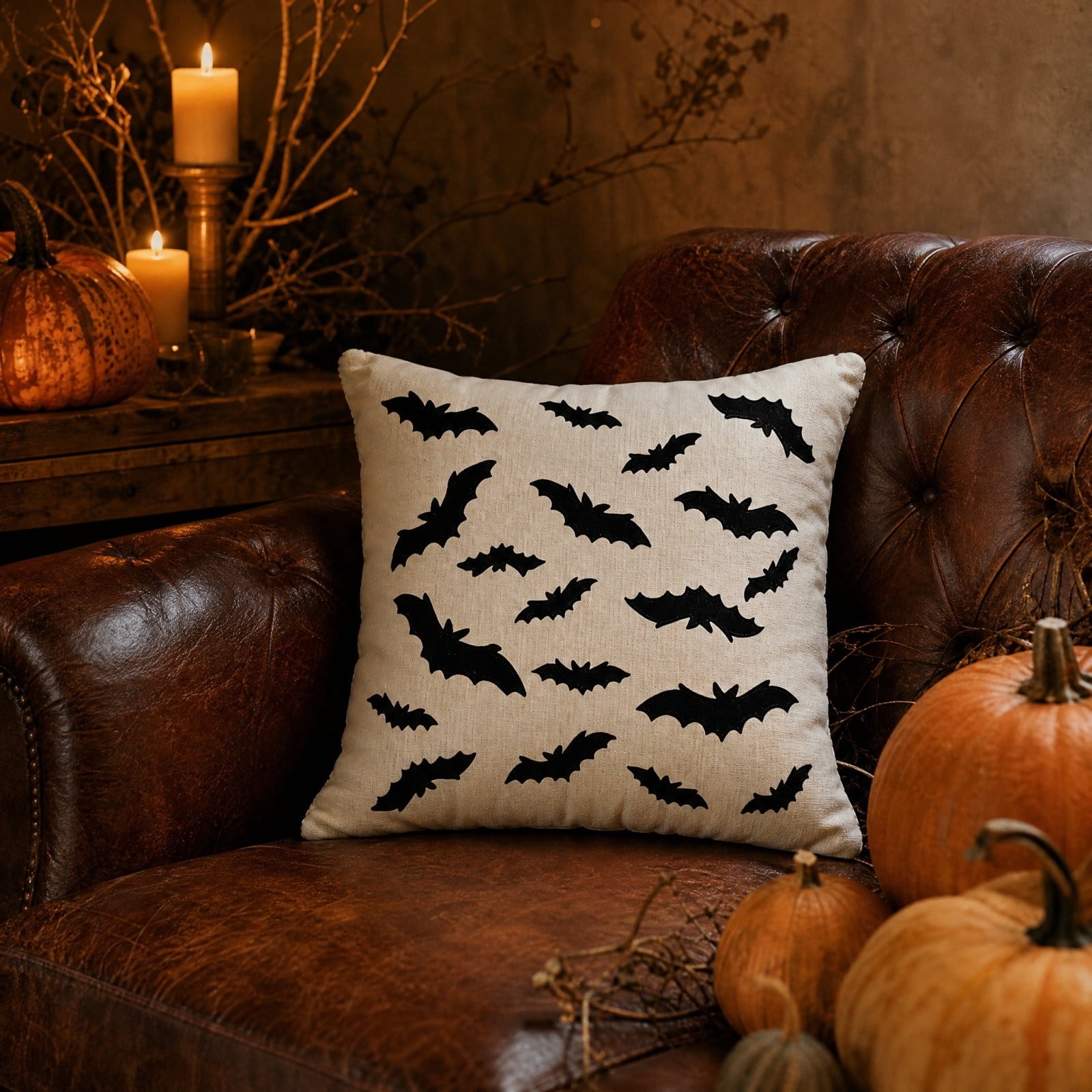 Yeciiwht Halloween Throw Pillow Cover – 18*18inch Embroidered Linen Cushion Case with Ghost, Mummy & Bat Designs, Invisible Zipper, Machine Washable