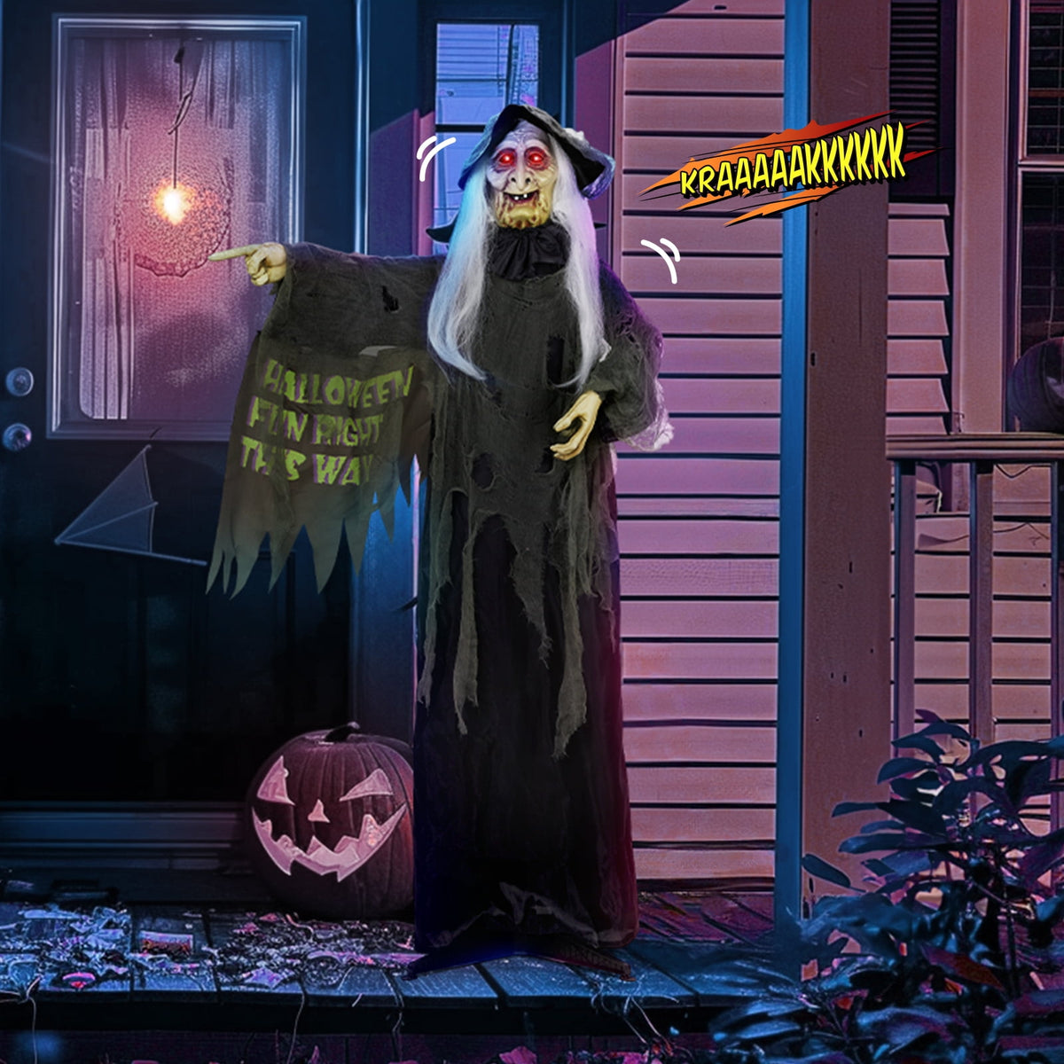 Yescom 9ft Flying Witch with Vulture & Owl Skeleton Halloween Outdoor Décor 2026