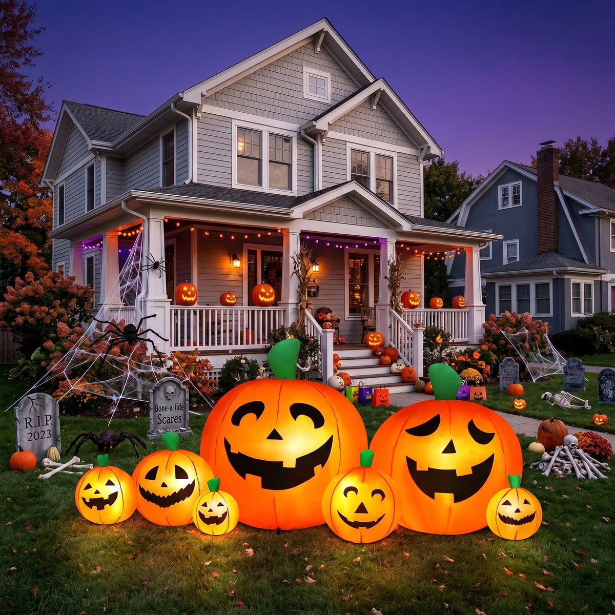 Yexmas 8 FT Halloween Inflatables Pumpkin,7 Pumpkins Halloween Outdoor Decoration with Built-in LED Lights,Halloween Blow Ups for Yard, Lawn, Garden Decor