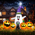 Yexmas 8 FT Long Halloween Inflatable Ghost with Witch Hat, 6 Pumpkins Halloween Blow Ups with Black Cat for Halloween Party Outdoor Yard Garden Lawn Decor
