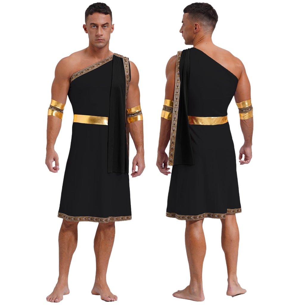 YiZYiF Mens Halloween Ancient Greek Cosplay Costume Roman Toga Caesar Party Fancy Dress Up Set Black S