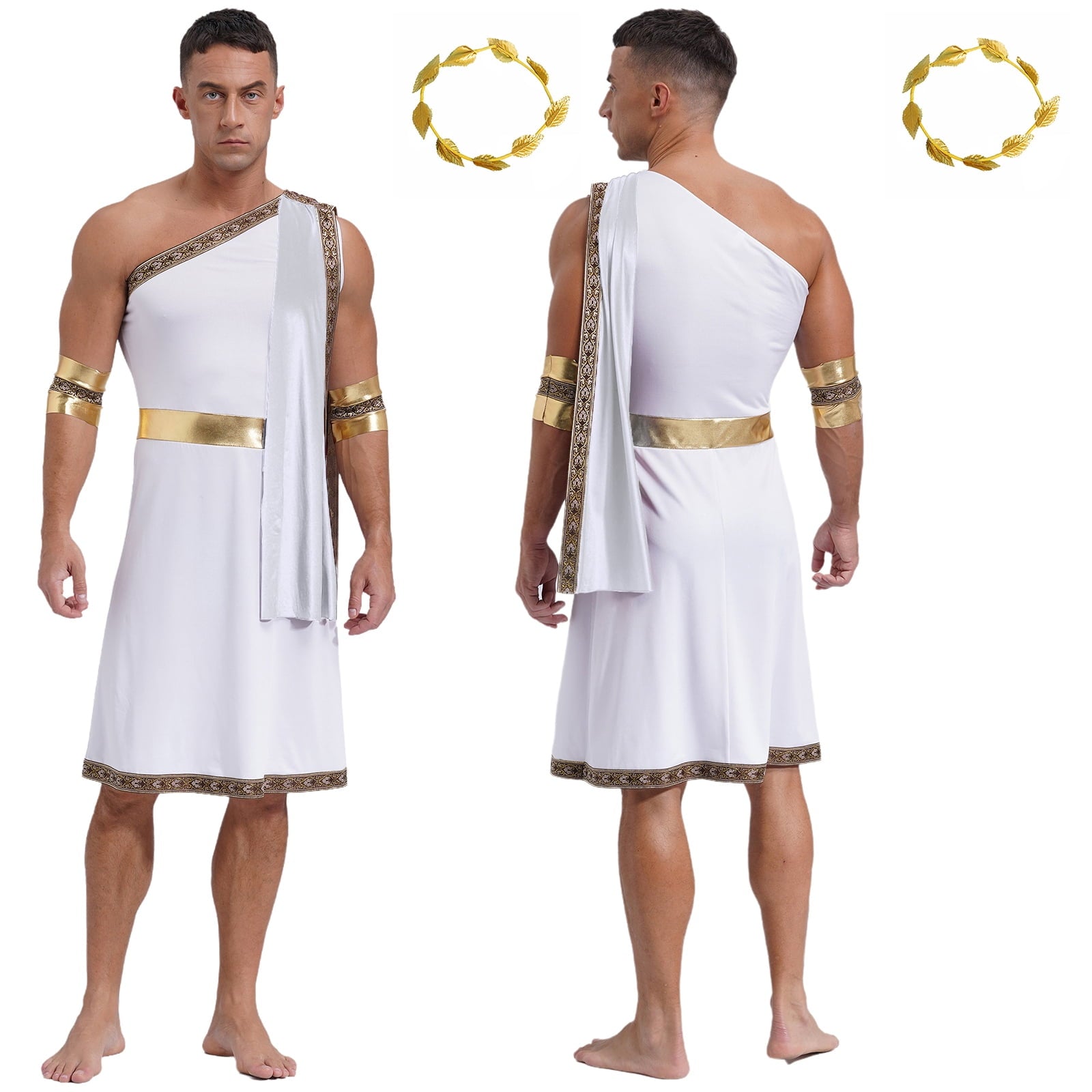 YiZYiF Mens Halloween Ancient Greek Cosplay Costume Roman Toga Caesar Party Fancy Dress Up Set Black S