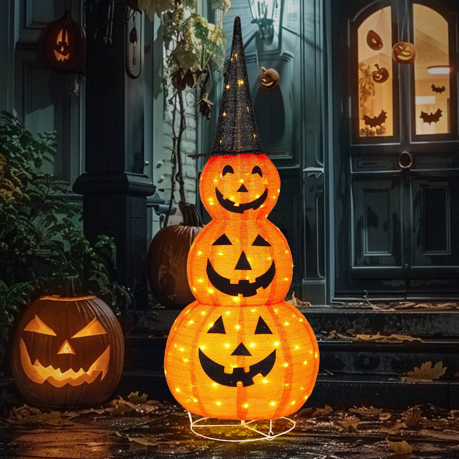 Zimtown 5'' Halloween Outdoor Decor, Halloween Pumpkins Lighted Pumpkins, Halloween Yard Decoration for Party