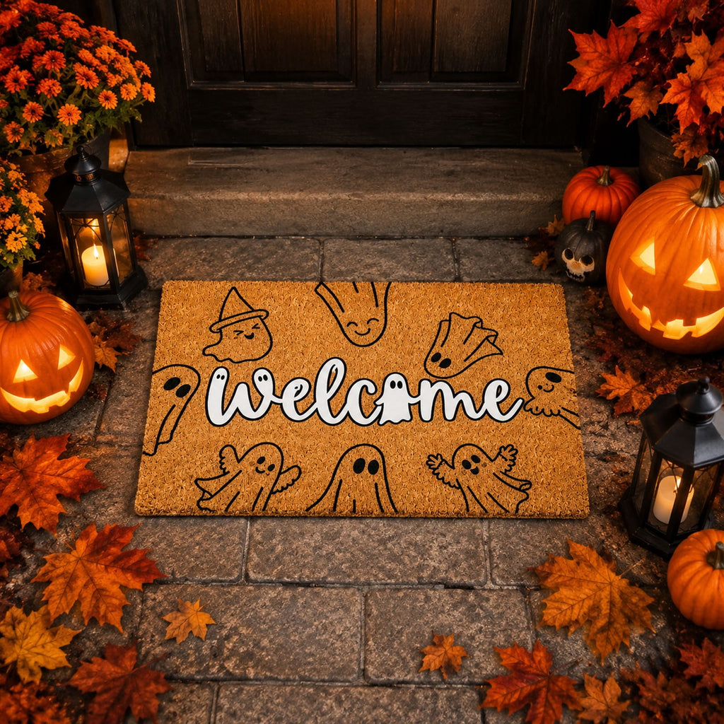 Halloween Doormat Vintage Retro Style Mat 23.6x15.7in Secure-Grip Absorbent Coir Look Entryway Rug for Front Porch Indoor Outdoor Decor by OVFUIZ